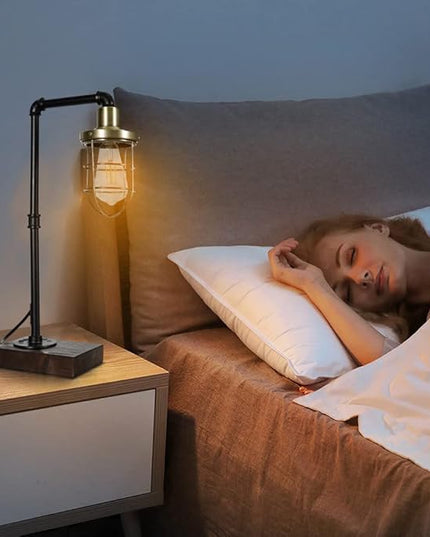 CONCA steampunk table lamp, industrial table lamp,E26 Base Rustic Edison Lighting, cage shade table lamp (B-Black+Bronze) - LeafyLoom