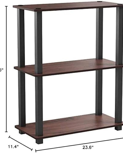 Furinno Turn-S-Tube 3-Tier Compact Multipurpose Shelf Display Rack with Square Tube, Dark Cherry/Black - LeafyLoom