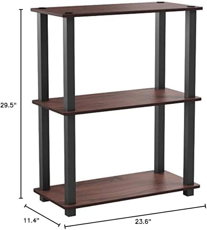 Furinno Turn-S-Tube 3-Tier Compact Multipurpose Shelf Display Rack with Square Tube, Dark Cherry/Black - LeafyLoom