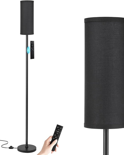 Ambimall 64'' Floor Lamps for Living Room with Remote Control and Stepless Dimmable Colors Temperature & Brightness, 9W Bulb Included(Black Lampshade & Black Pole) - LeafyLoom