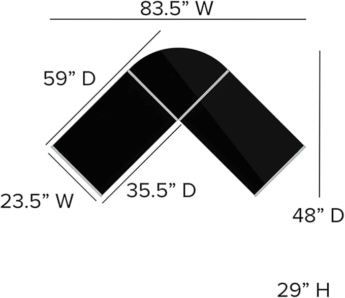Flash Furniture Ginny L-Shaped Desk 83.5" Computer Corner Desk, Gaming Corner Desk, Home Office Corner Desk, Gaming Desk, Space Saving, Easy to Assemble, Black - LeafyLoom