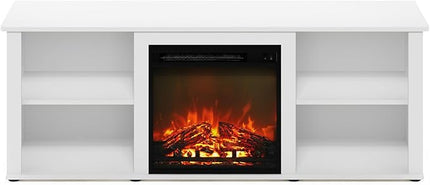 Furinno Classic 60 Inch TV Stand with Fireplace, Solid White - LeafyLoom