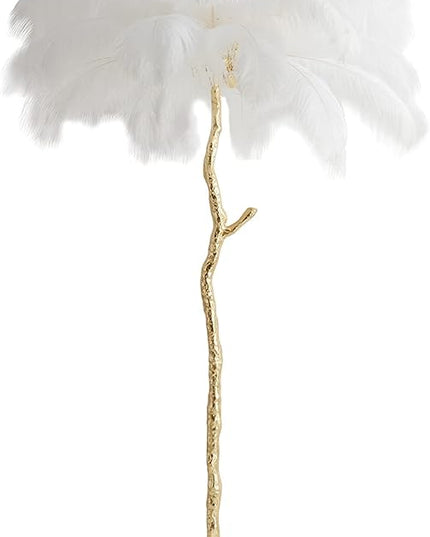 Luxury Resin Ostrich Feather Lamp, 35 Pieces real ostrich feathers,Feather Floor Lamp,Standing Lamp for Living Room, Bedroom and Office 67” Tall Feather Lamp (White) - LeafyLoom