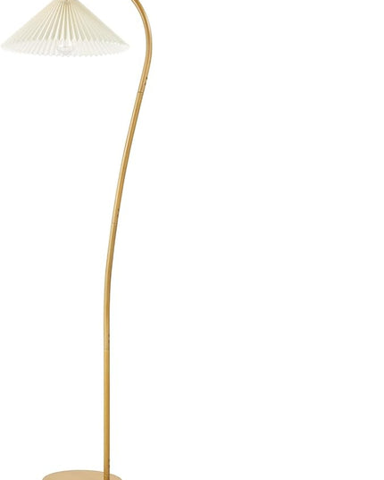 Globe Electric Novogratz x 61000043 Novogratz x Globe 62" Floor Lamp, Faux Wood Finish, White Pleated Fabric Shade, Pivot Joint on Shade, in -Line On/Off Foot Switch, Black Cord, Reading Lamp - LeafyLoom