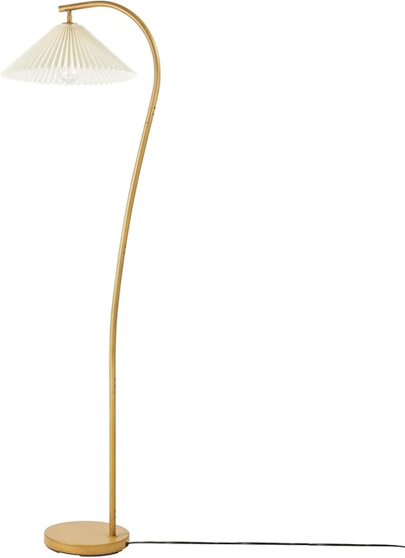 Globe Electric Novogratz x 61000043 Novogratz x Globe 62" Floor Lamp, Faux Wood Finish, White Pleated Fabric Shade, Pivot Joint on Shade, in -Line On/Off Foot Switch, Black Cord, Reading Lamp - LeafyLoom
