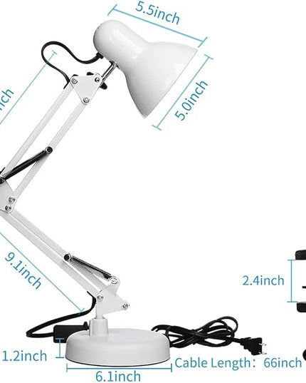 Led Desk Lamp with Clamp - Swing Arm Desk Lamp with 1 LED Cold Light Bulbs 6500K - Folding Table Lamp，Used for Office, Work, Study, Dormitory Reading and Eye Protection (White-01) - LeafyLoom