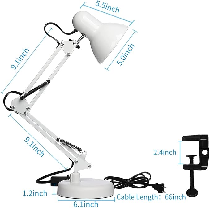 Led Desk Lamp with Clamp - Swing Arm Desk Lamp with 1 LED Cold Light Bulbs 6500K - Folding Table Lamp，Used for Office, Work, Study, Dormitory Reading and Eye Protection (White-01) - LeafyLoom