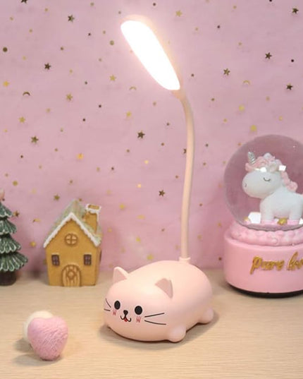 Kids Lamp, LED Desk Lamp for Kids, Cute Cat Lamp Kawaii Desk Accessories, Flexible Gooseneck Eye-Care Cartoons Small Desk Lamp Girls Gifts (Pink) - LeafyLoom