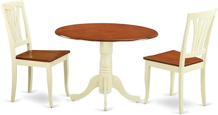 East West Furniture DLAV3-BMK-W 3 Piece Dining Table Set for Small Spaces Contains a Round Dining Room Table with Dropleaf and 2 Wooden Seat Chairs, 42x42 Inch, Buttermilk & Cherry - LeafyLoom