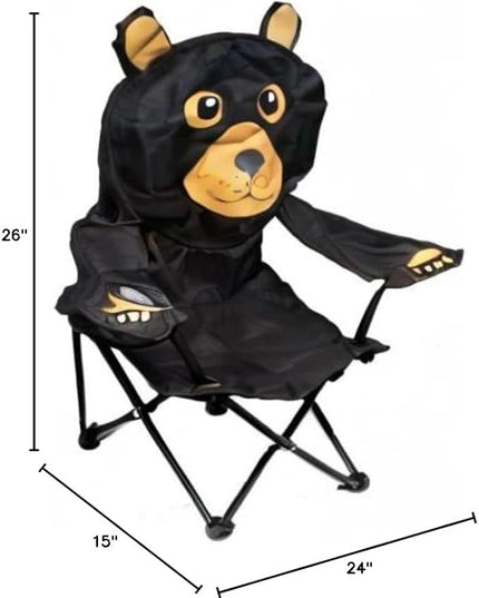 Kids Folding Camp Chair with Cup Holder and Carry Bag - Black Bear - LeafyLoom