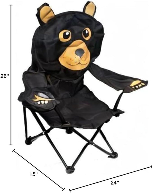 Kids Folding Camp Chair with Cup Holder and Carry Bag - Black Bear - LeafyLoom