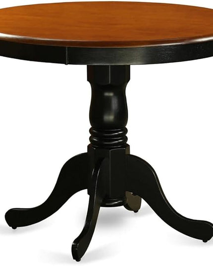 East West Furniture ANQU5-BLK-W 5 Piece Dinette Set for 4 Includes a Round Kitchen Table with Pedestal and 4 Dining Room Chairs, 36x36 Inch - LeafyLoom