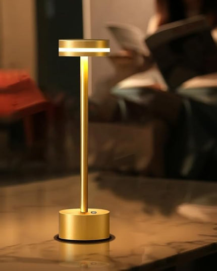 Cordless Metal Desk Lamp,Portable LED Table Lamp with Touch Sensor,3 Color Rechargeable Lamp,3-Levels Brightness Lamp,Night Light for Kids Nursery,Bedside Lamp,Dining Room Lamp (Gold) - LeafyLoom