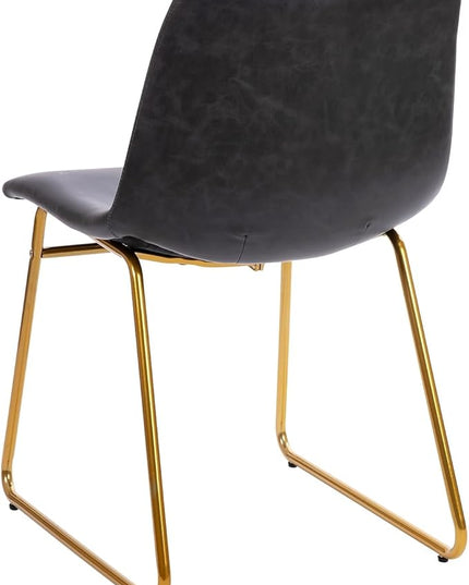 Flash Furniture Butler 18 Inch Commercial Grade LeatherSoft Dining Table Height Chair, Mid-Back Gold Sled Base with Dark Gray LeatherSoft Upholstery, Set of 2 - LeafyLoom