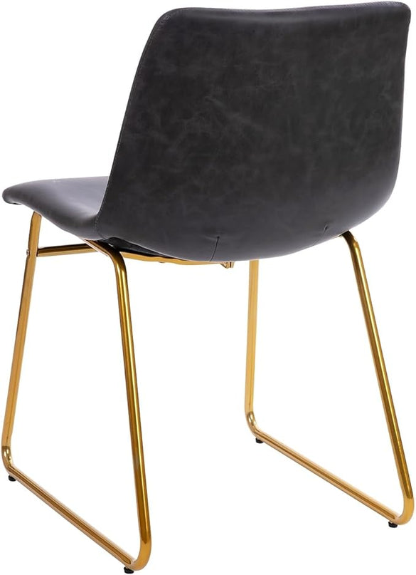 Flash Furniture Butler 18 Inch Commercial Grade LeatherSoft Dining Table Height Chair, Mid-Back Gold Sled Base with Dark Gray LeatherSoft Upholstery, Set of 2 - LeafyLoom