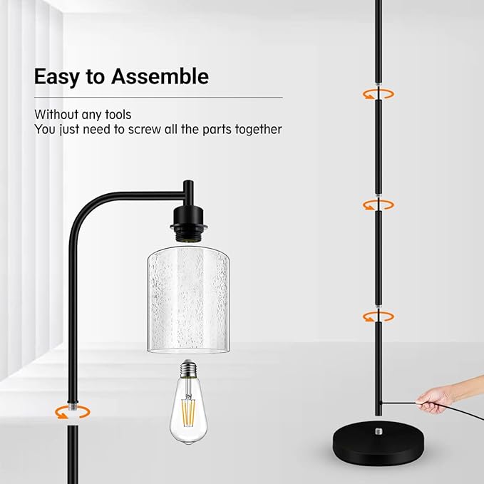 BoostArea Modern Floor Lamp with Seeded Glass Shade, 65 Inches Tall, Energy Efficient, LED Bulb Included, Easy Assembly and Use - LeafyLoom