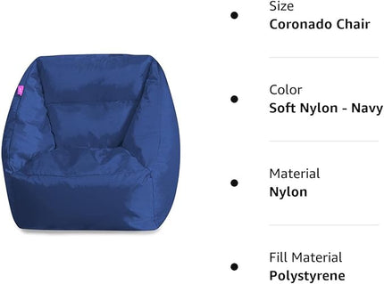 Posh Creations Structured Comfy Seat for Playrooms and Bedrooms, Large Bean Bag Chair, Coronado Chair, Navy - LeafyLoom