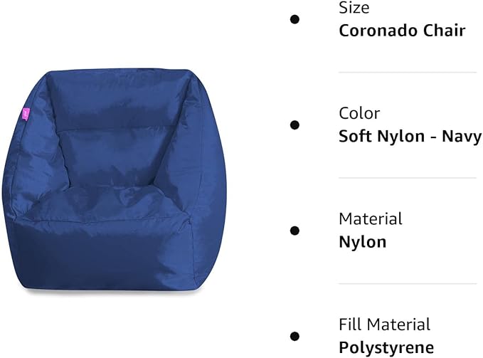 Posh Creations Structured Comfy Seat for Playrooms and Bedrooms, Large Bean Bag Chair, Coronado Chair, Navy - LeafyLoom