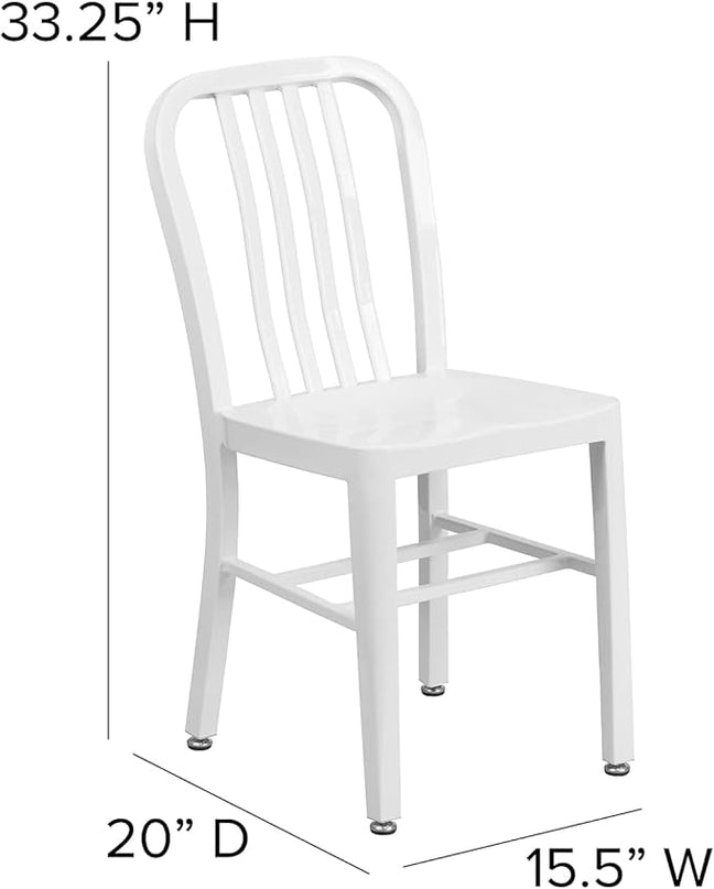 Flash Furniture Commercial Grade White Metal Indoor-Outdoor Chair - LeafyLoom