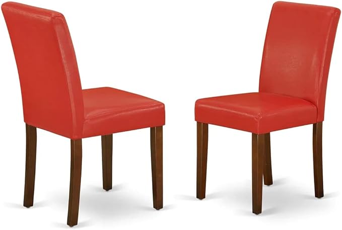 East West Furniture NOAB3-MAH-72 3 Piece Room Set Contains a Rectangle Wooden Table with Butterfly Leaf and 2 Firebrick Red Faux Leather Parsons Dining Chairs, 32x54 Inch - LeafyLoom