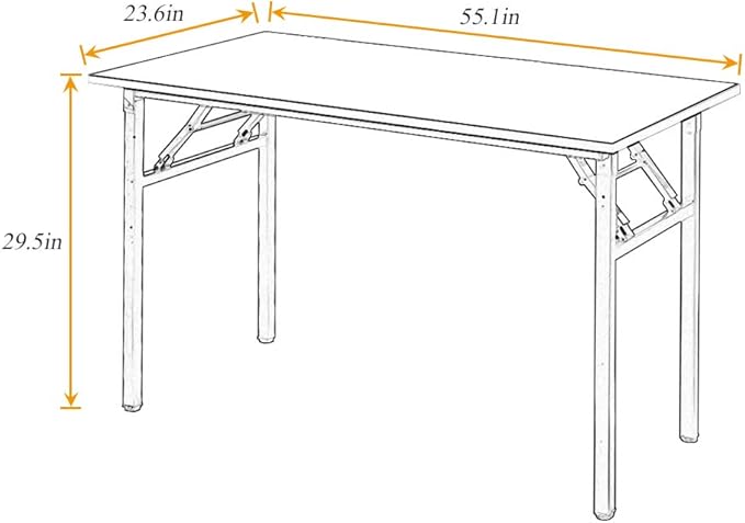 SDHYL 55inchesNo Assembly Foldable Computer Desk for Home Office Workstation, Study and Writing, Teak Board and White Leg - LeafyLoom