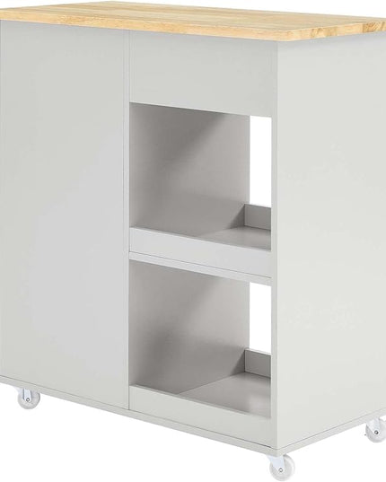 Modway Culinary Rolling Kitchen Cart with Storage in Light Gray Natural - 3 Tiers Kitchen Island on Wheels with Towel Bar, Functional as a Coffee Station, Bar Cabinet or Butcher Block Island - LeafyLoom