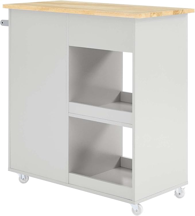 Modway Culinary Rolling Kitchen Cart with Storage in Light Gray Natural - 3 Tiers Kitchen Island on Wheels with Towel Bar, Functional as a Coffee Station, Bar Cabinet or Butcher Block Island - LeafyLoom