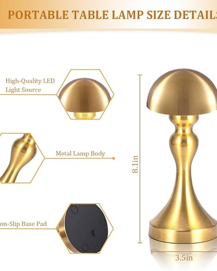Portable LED Table Lamp, 3-Levels Brightness Metal Desk Lamp, 3 Color Touch Control Rechargeable Lamp, Night Light, Bedside Lamp,Dining Room Lamp (Gold) - LeafyLoom
