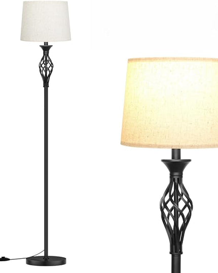 Ambimall Floor Lamps for Living Room - 3 Color Temperature Vintage Standing Lamp, Farmhouse Black Floor Lamp with Light Beige Shade, Bright Tall Light for Bedroom(9W Bulb Included) - LeafyLoom