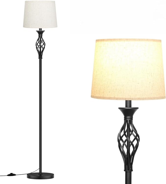 Ambimall Floor Lamps for Living Room - 3 Color Temperature Vintage Standing Lamp, Farmhouse Black Floor Lamp with Light Beige Shade, Bright Tall Light for Bedroom(9W Bulb Included) - LeafyLoom