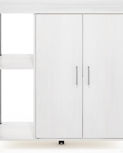 Furinno Helena Utility Kitchen Island and Storage Cart on Wheels, 3-Tier, Stainless Steel Tubes, White Oak/Chrome - LeafyLoom