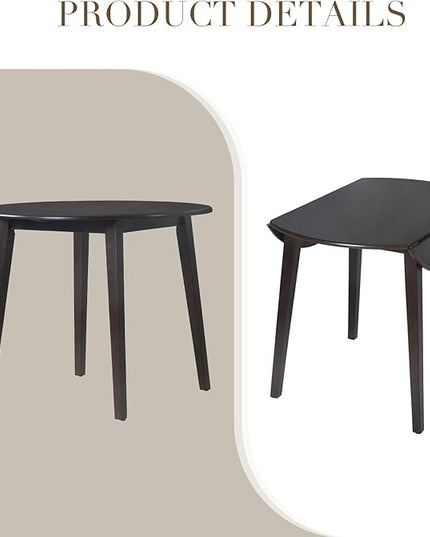 COLAMY 35.8" Wooden Kitchen Table, Expandable Folding Round Table for Small Spaces, Small Kitchen, Drop Leaf Dining Room Desk for Space, Home, Apartment, Office - DarkBrown - LeafyLoom