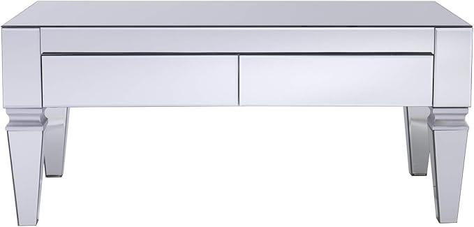 SEI Furniture Darien Contemporary Mirrored Rectangular, Rectangle Coffee Table, Silver - LeafyLoom