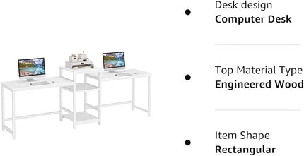Tribesigns 96.9" Double Computer Desk with Printer Shelf, Extra Long Two Person Desk Workstation with Storage Shelves, Large Office Desk Study Writing Table for Home Office, White - LeafyLoom