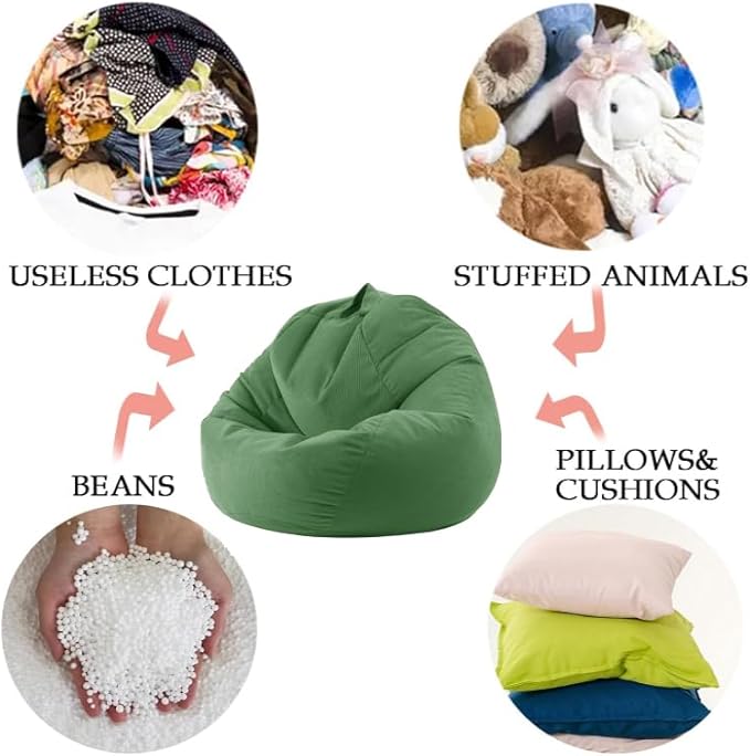 3 Ft Bean Bag Chair Cover (No Filler) Stuffed Animal Storage Bean Bag Cover for Pets Dogs/Cats Bed Corduroy Stuffed for Organizing Plush Toys - LeafyLoom