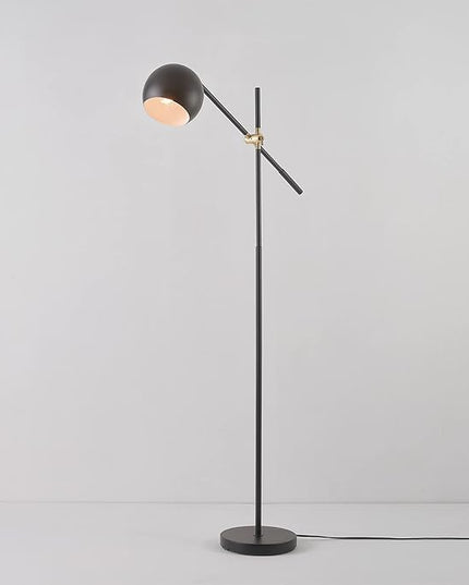 Globe Electric 65911 60" Floor Lamp, Matte Black, Brass Pivot, Matte Black Shade, in-Line On/Off Foot Switch - LeafyLoom