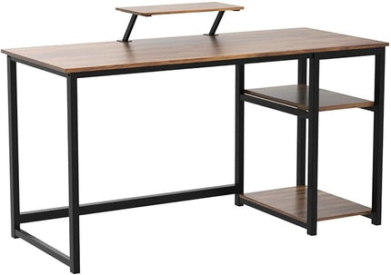 GreenForest Computer Home Office Desk with Monitor Stand and Reversible Storage Shelves,55 inch Modern Simple Writing Study PC Work Table,Walnut - LeafyLoom