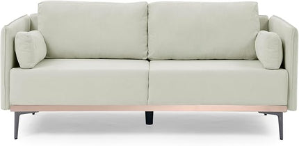 Modern Linen Upholstered 3-Seat Sofa Couch with Stainless Steel Trim and Metal Legs for Living Room, 2 Pillows Included, 72.83", Beige-119 - LeafyLoom
