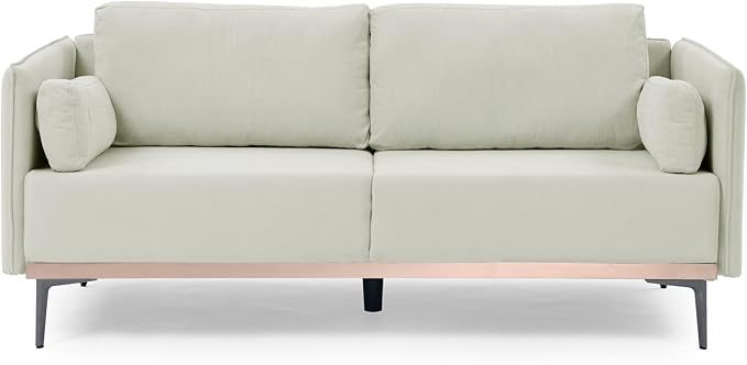 Modern Linen Upholstered 3-Seat Sofa Couch with Stainless Steel Trim and Metal Legs for Living Room, 2 Pillows Included, 72.83", Beige-119 - LeafyLoom