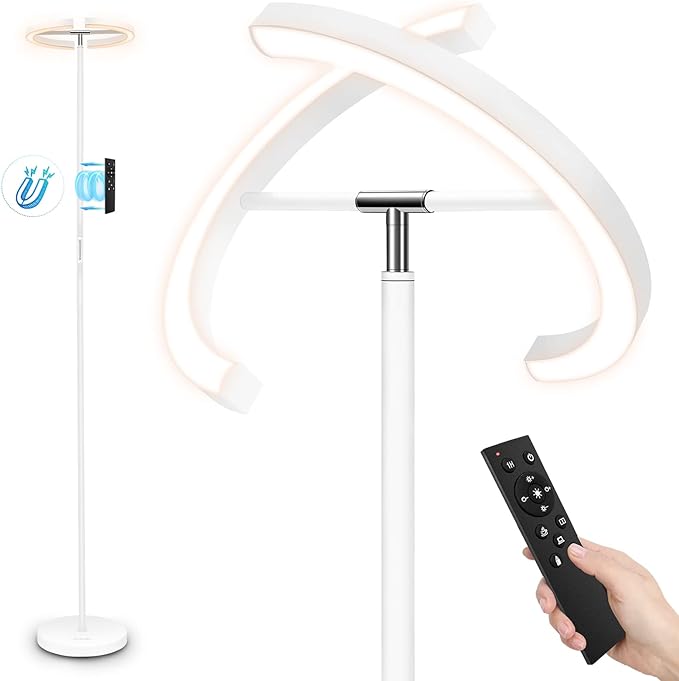 FIMEI Split Floor Lamp, Bright Modern LED Standing Lamp, Stepless Dimming and 4 Color Temperature, Eye-Protection Reading Standing Light for Living Room Bedroom Office, Touch&Remote Control, White - LeafyLoom