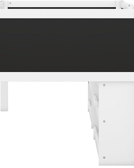 Twin Size Low loft Bed with Movable Shelves for Kids,Kids Low Loft Bed Frame with Guardrail Chalkboard and Storage,Solid Wood Loft Bed Twin for Boys,Girls (White) - LeafyLoom