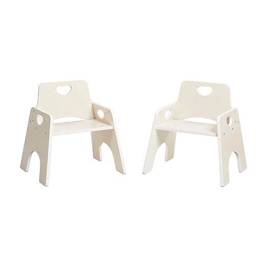 ECR4Kids Stackable Wooden Toddler Chair, 10in, Kids Furniture, White Wash, 2-Pack - LeafyLoom