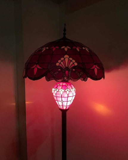 Bieye L10887 Baroque Tiffany Style Stained Glass Double Lit Floor Lamp for Home Decor 64-inch Tall (20-inch Wide, Red) - LeafyLoom