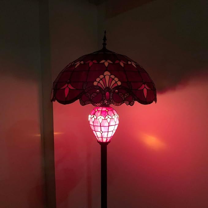 Bieye L10887 Baroque Tiffany Style Stained Glass Double Lit Floor Lamp for Home Decor 64-inch Tall (20-inch Wide, Red) - LeafyLoom