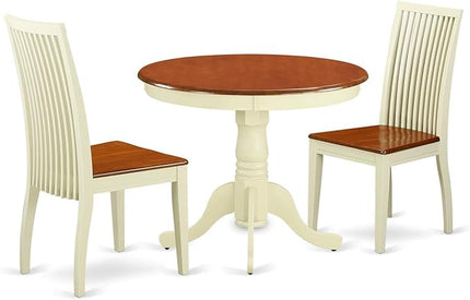 East West Furniture ANIP3-BMK-W 3 Piece Set Contains a Round Dining Room Table with Pedestal and 2 Wood Seat Chairs, 36x36 Inch - LeafyLoom