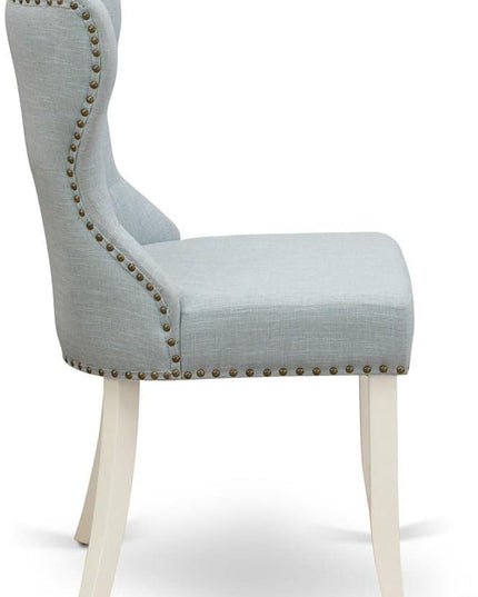 East West Furniture SIP2T15 Sion Parson Kitchen Button Tufted Nailhead Trim Baby Blue Fabric Upholstered Dining Chairs, Set of 2, Linen White - LeafyLoom