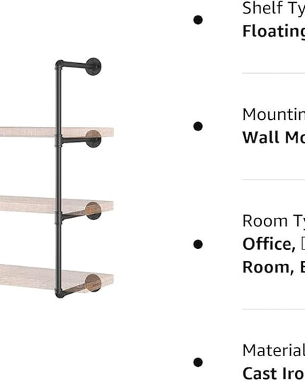 Yuanshikj 2Pc (42" Tall,12" deep) Industrial Wall Mount Iron Pipe Shelf Shelves Shelving Bracket Black Bookshelf DIY Storage offcie Room Kitchen (2 Pcs 4Tier Hardware Only) - LeafyLoom