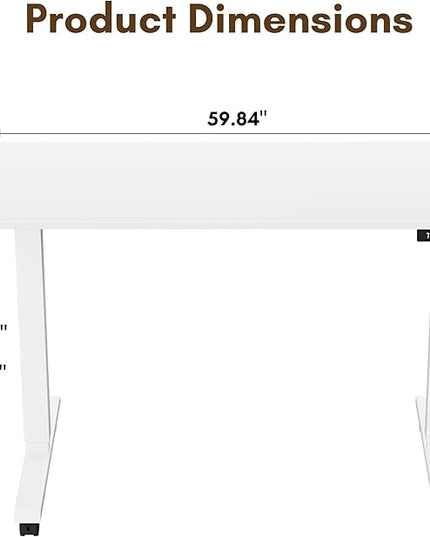 Electric Standing Desk 60 Inch, Ergonomic Height Adjustable Table with T-Shaped Metal Bracket Modern Computer Workstations for Home Office, White, 60 x 24 Inch - LeafyLoom