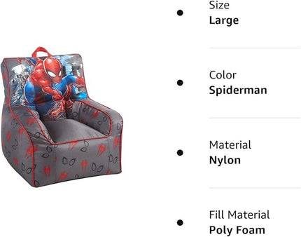 Idea Nuova Marvel Spiderman Toddler Nylon Bean Bag Chair with Piping & Top Carry Handle, Large - LeafyLoom