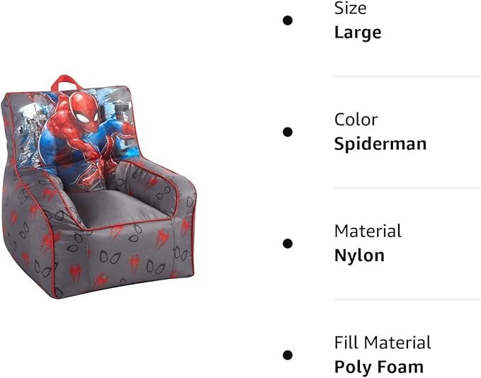 Idea Nuova Marvel Spiderman Toddler Nylon Bean Bag Chair with Piping & Top Carry Handle, Large - LeafyLoom